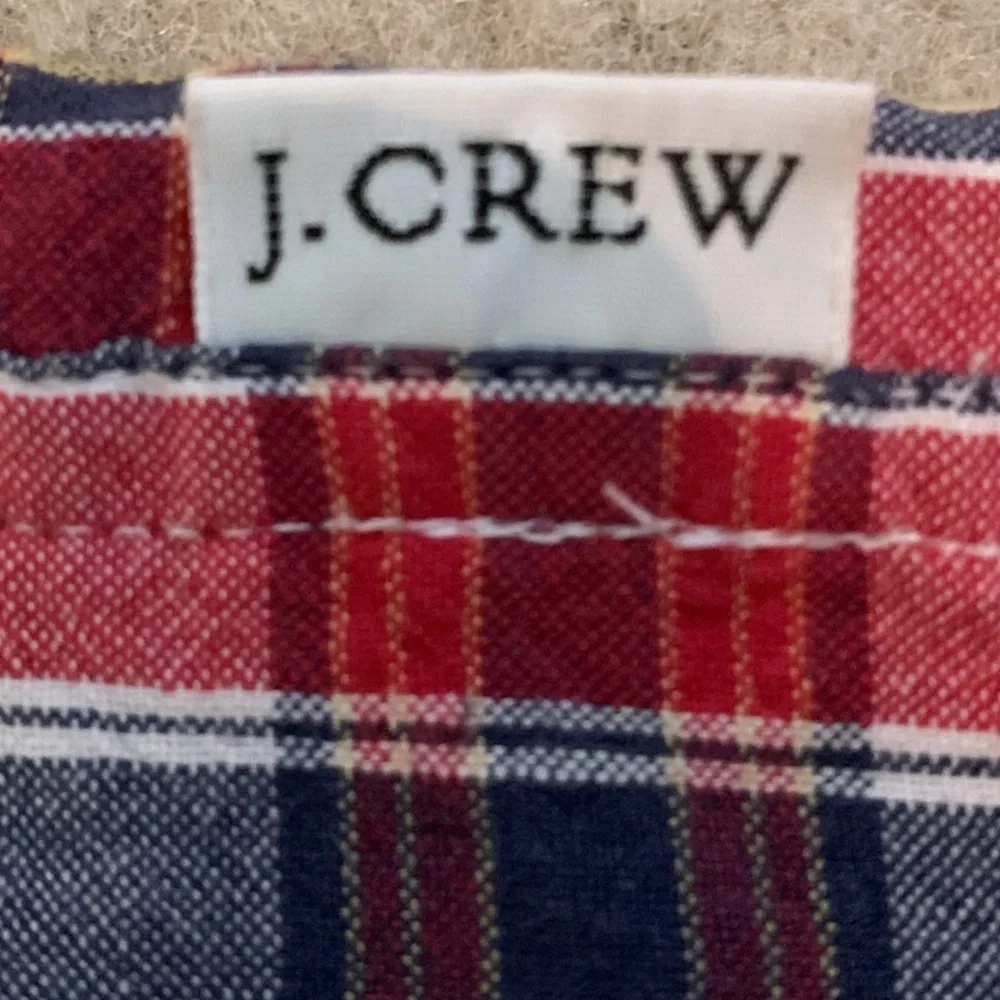 J.Crew Men’s Medium Madras Plaid Short Sleeved Button Down Shirt Red Blue Pocket
